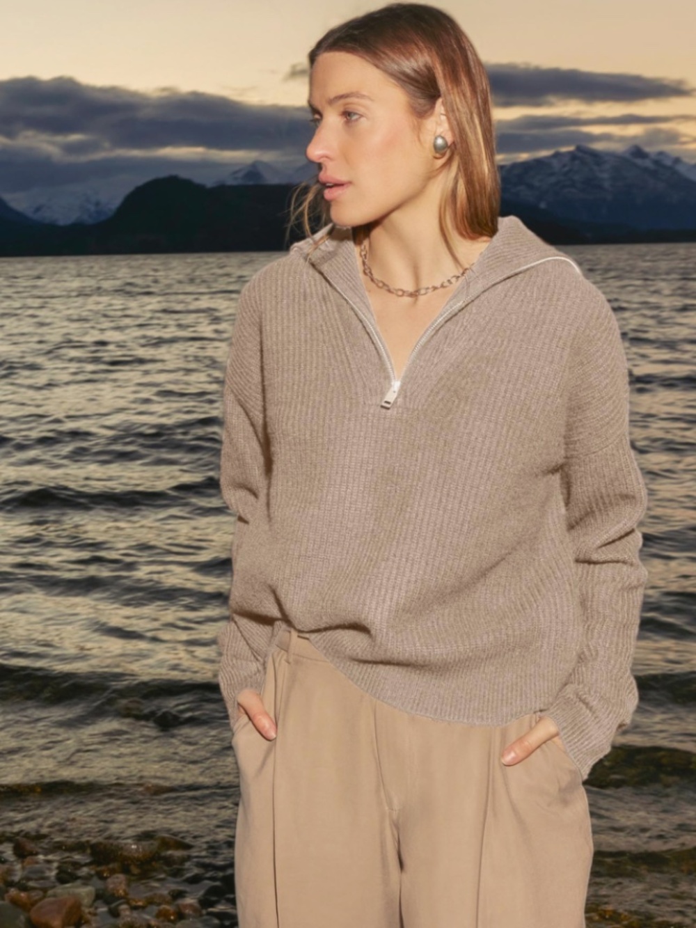 Italic Sophia 100% cashmere quarter zip sweater (Size XL, Slightly cropped fit)